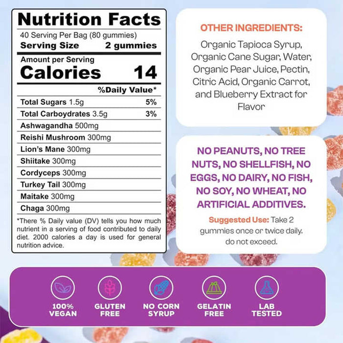 Organic Nootropic Brain Mushroom Extract Gummies